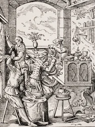 Orafo, riproduzione di xilografia del XVI secolo di Jost Amman
