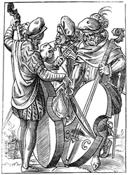 Un violinista e due violoncellisti, XVI secolo