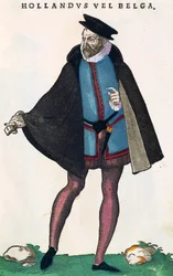 Olandesi dei Paesi Bassi in costume tradizionale, incisione da Habitus praecipuorum popularum