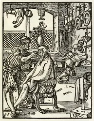 I Barbieri da una serie che raffigura occupazioni e mestieri pubblicata per la prima volta in Das Ständebuch 1568 a Francoforte, Germania