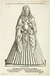 Vidua Senensis in Hetruria (Vedova di Siena in Toscana) dal Trachtenbuch di H. Weigel, lastra 51 da Woodcuts from Books of the XVI Century (xilografie da libri del XVI secolo)