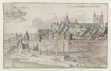 Veduta delle mura di Maastricht con la chiesa di Nostra Signora sullo sfondo