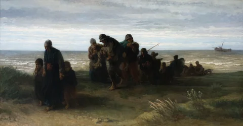 Pescatori che trasportano un uomo annegato, c.1861