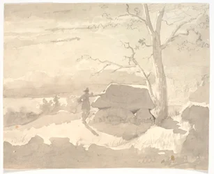Paesaggio al chiaro di luna. Un cacciatore accanto a un dolmen