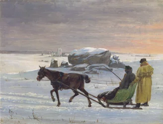 I pittori Jørgen Roed e Constantin Hansen fanno un giro in slitta.