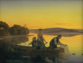 Un vecchio pescatore che la sera mette le sue reti