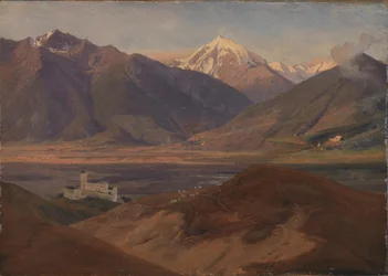 Paesaggio montano in Venosta con il castello Coira e il monte Ortles