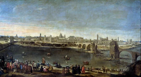 Veduta della città di Saragozza nel 1646. Dipinto di Juan Bautista del Mazo (1646), Museo del Prado, Madrid