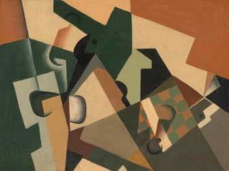 Vetro e scacchiera, 1917 circa (olio su tavola)