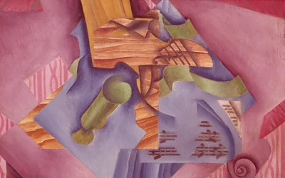 Natura morta con violino e bicchiere di Juan Gris, olio su tela, 46x73 cm