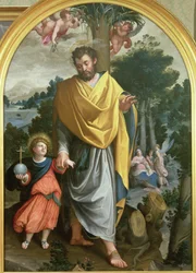 San Giuseppe che guida il Cristo bambino