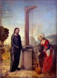 Cristo e la Samaritana Dipinto di Juan de Flandes (conosciuto dal 1496 al 1519)