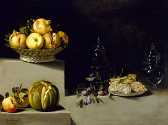 Natura morta con frutta e bicchieri