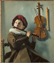 Ragazzo che suona il flauto (dipinto su tela)