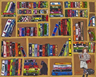 Accogliente scena di lettura davanti alla libreria