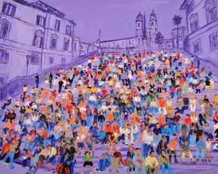 La folla sulla scalinata di Trinità dei Monti