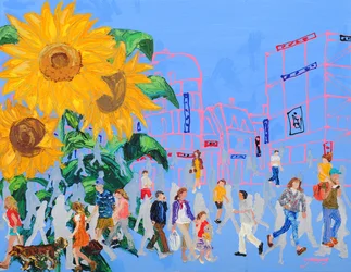 Passeggiata tra i girasoli in città
