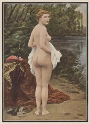 Estate, donna che fa il bagno in un lago