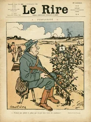 Illustrazione di Abel Faivre (1867-1945) per la Copertina di Le Rire, 25/12/09 - Perplessità - Campagna, Tempo libero, Caccia cacciatore
