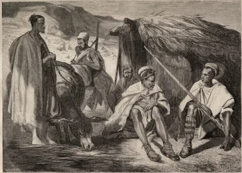 Tribù Kabyle in Algeria nel 1857. Incisione dal disegno di Jules Rigo. Incisione in "Le Monde illustrious" del 1857. Collezione privata.