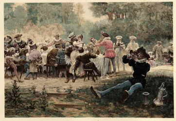 Banchetto alla festa del martedì grasso. Gargantua. Illustrazione di Jules Garnier. In "Rabelais e le opere di Jules Garnier".