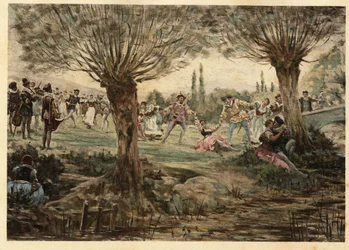 Ballerini e musicisti durante la festa del Martedì Grasso. Gargantua. illustrazione di Jules Garnier. In "Rabelais e l
