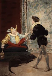 Discussione tra Triboulet e Panurge. Pantagruel. Illustrazione di Jules Garnier. In "Rabelais e le opere di Jules Garnier".
