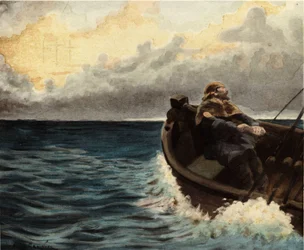 Il marinaio egiziano Thamous sulla sua barca. Pantagruel. Illustrazione di Jules Garnier. In "Rabelais e le opere di Jules Garnier".