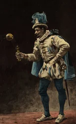 Uomo che gioca a palla boucquet (nel bilboquet). Gargantua. illustrazione di Jules Garnier. In "Rabelais e l