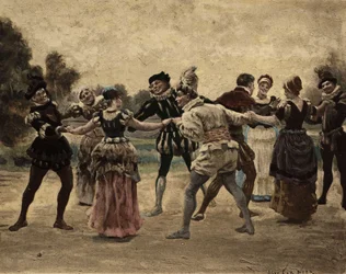 Uomini e donne che giocano a furon. Gargantua. illustrazione di Jules Garnier. In "Rabelais e l