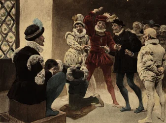 Uomini che giocano a chapifou (tendone). Gargantua. Illustrazione di Jules Garnier. In "Rabelais e le opere di Jules Garnier".