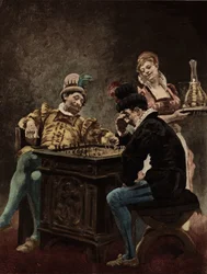 Uomini che giocano a scacchi. Gargantua. Illustrazione di Jules Garnier. In "Rabelais e le opere di Jules Garnier".