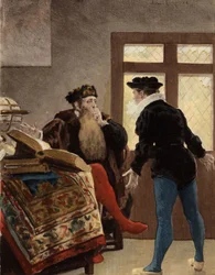 Il filosofo Trouillogan e Panurgo discutono del matrimonio di Panurgo. Pantagruel. Illustrazione di Jules Garnier. In "Rabelais e le opere di Jules Garnier".