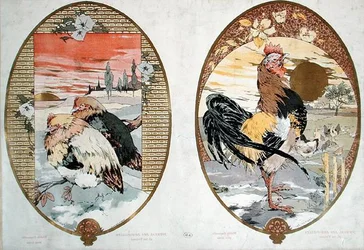 Gallo e galline, disegno per un paravento, 1900 circa