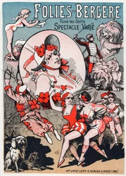 Arte. Intrattenimento. Spettacolo alle Folies Bergeres, Parigi. Poster di Jules Cheret, Francia