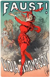 Arte. Intrattenimento. La ballerina Lydia Thompson come Mefisto. Poster di Jules Cheret per la commedia "Faust", Inghilterra, c.1860-70 (poster)