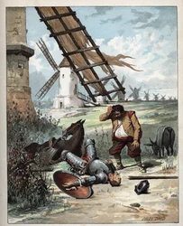 Don Chisciotte e i mulini a vento - Illustrazione di Jules David (1808-1892) da Storia di Don Chisciotte (Don Chisciotte) - 1887 - di Miguel de Cervantes Saavedra (1547-1616)