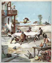 In locanda Sancho Panza viene maltrattato, chiama il suo padrone Don Chisciotte per aiutarlo - All