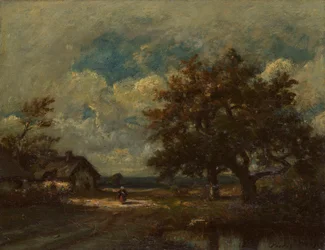 Il cottage lungo la strada, cielo tempestoso
