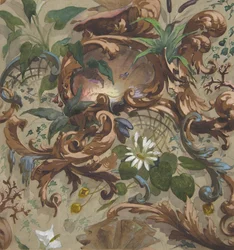 Progetto per carta da parati con conchiglie, ninfee e canne, 1830-97