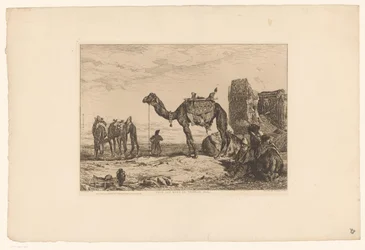 Paesaggio con cammelli presso una rovina