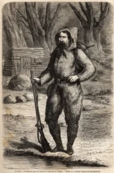 Ritratto del dottor Henri (Heinrich) Barth (1821-1865), esploratore tedesco, in abito da viaggio. Disegno di Jules Pelcoq, per illustrare il viaggio del 1849-1855, al centro dell