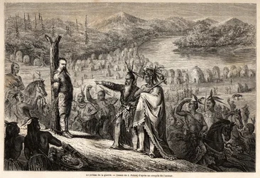 Il palo della guerra, il barone di Wogan catturato dagli indiani della tribù Timpabaches, situato sulle rive del San Juan, braccio del Rio Grande