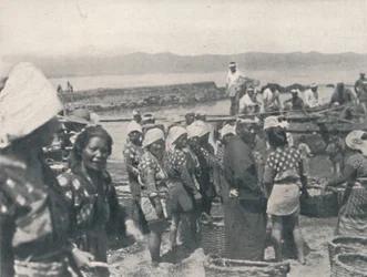 Tai-no-ura - barche da pesca, uomini e donne con reti e cesti, c1900, 1921