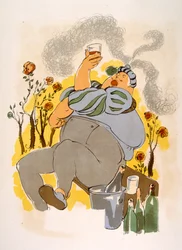 Illustrazione umoristica del vino 1946