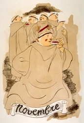 Illustrazione umoristica del vino 1946. Illustrazione di Julien Pavil