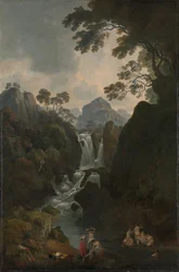 Una cascata con bagnanti