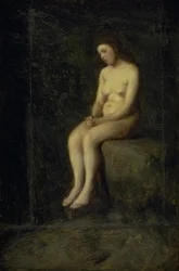 Una ninfa. Modella femminile seduta