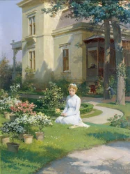 Ragazza nel giardino di una villa
