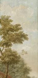 Tre dipinti murali con un paesaggio olandese